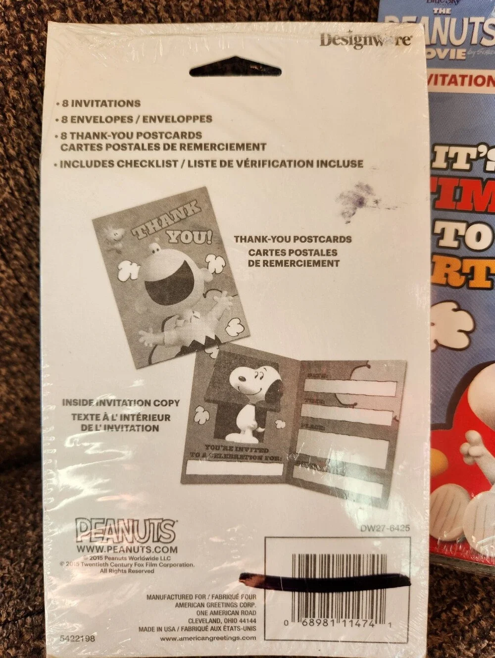 Peanuts Charlie Brown Party Invitations 2 Packs NWT